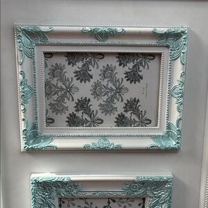 Ornate Triple Photo Frame Panel in White and Aqua Blue